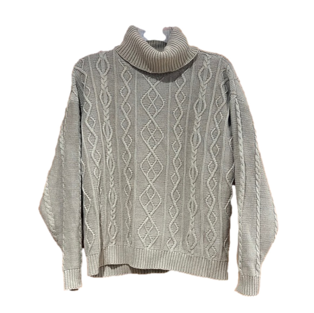 Wainscott Beige Cable Knit Turtleneck Sweater Small